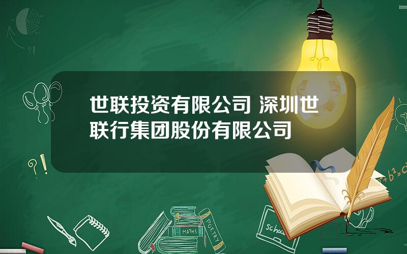 世联投资有限公司 深圳世联行集团股份有限公司